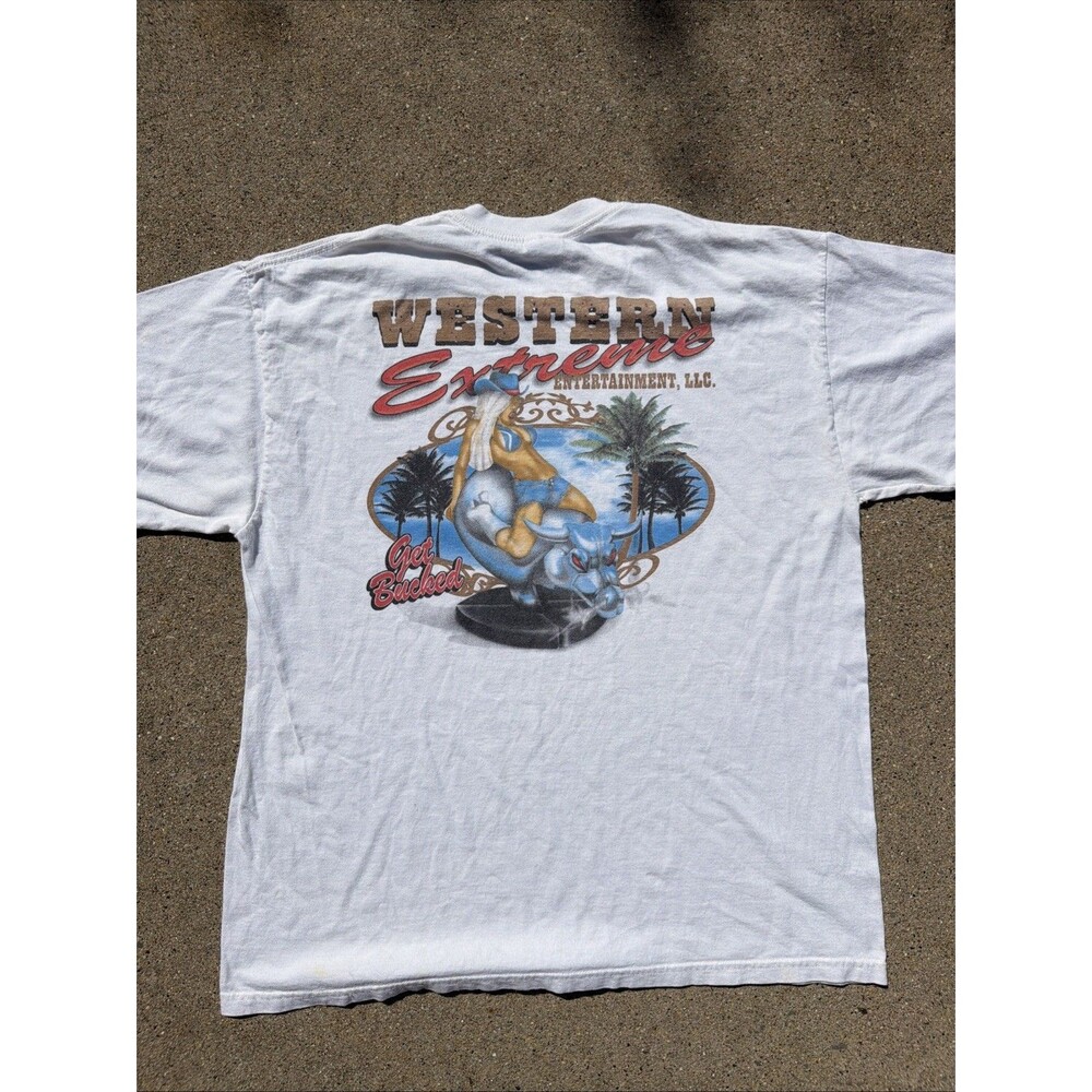 VTG Gildan Western Extreme Rodeo Entertainment Get Bucked Graphic White XL Shirt